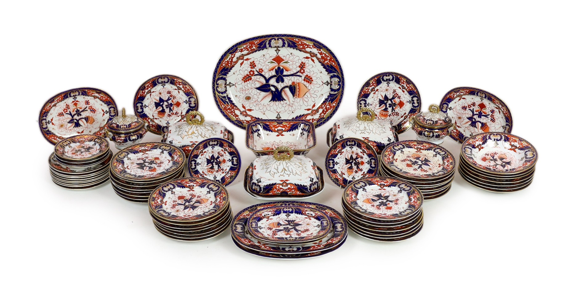 An extensive Chamberlains Worcester Imari pattern dinner service, c.1815-20, some faults